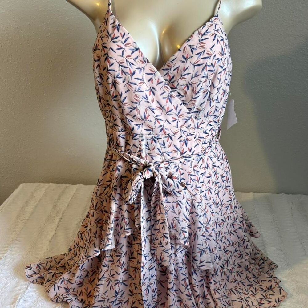 Mini Dress Leaf Print Ruffle Hem Coquette Y2K Cottagecore Dainty NEW
